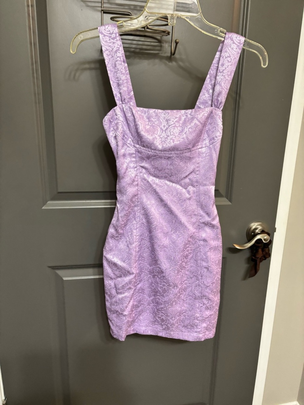 Lucy in the Sky Lavender Jacquard Square-Neck Mini Dress